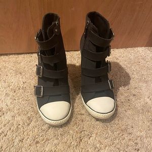 Black and white chunky sneaker boots